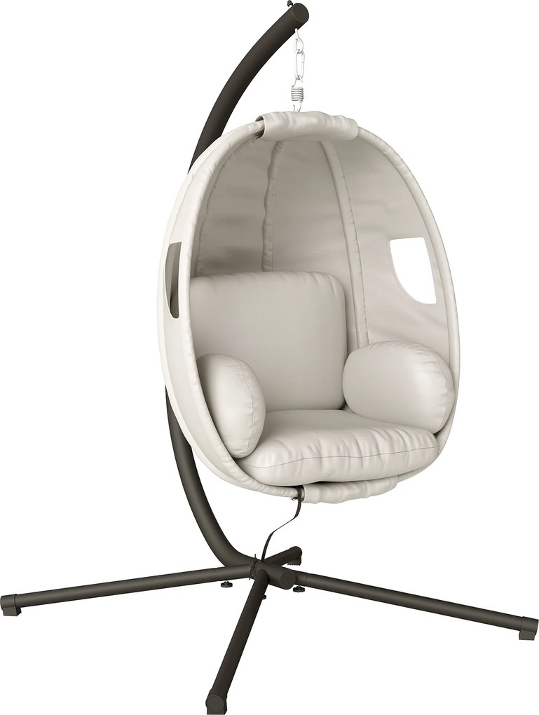 Outsunny Cadeira suspensa com estrutura, cesto dobrável com almofada espessa, altura ajustável, cinto de segurança até 120 kg | Aosom Portugal