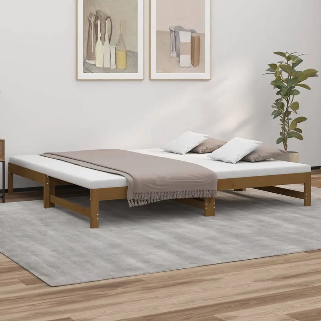 vidaXL Sofá-cama puxar 2x(80x200) cm pinho maciço castanho mel