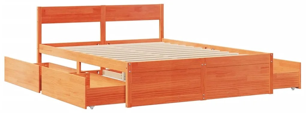 Cama sem colchão 160x200 cm madeira pinho maciço castanho-mel