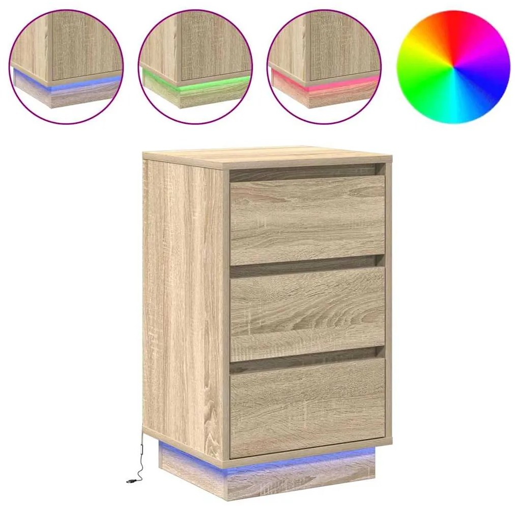 Gabinete de cabeceira com LED Carvalho Sonoma 39x34,5x65 cm Madeira En
