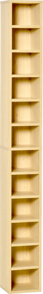 Organizador para CD e DVD , 21 x 20 x 175 cm, estante vertical, móvel de arrumação com 12 compartimentos, capacidade máxima de 204 CD, madeira natural