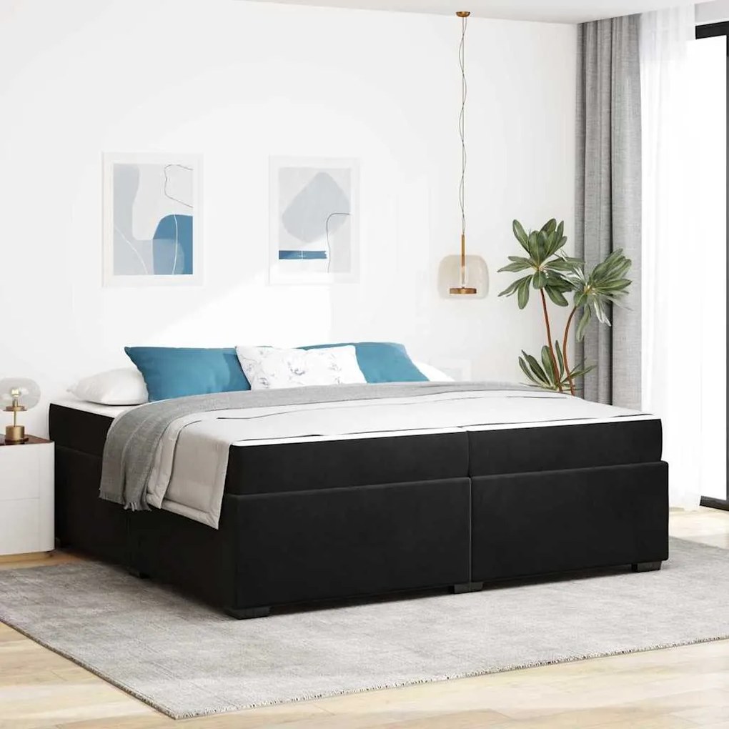 vidaXL Estrutura da Cama com colchão Preto 200 x 200 cm tecido