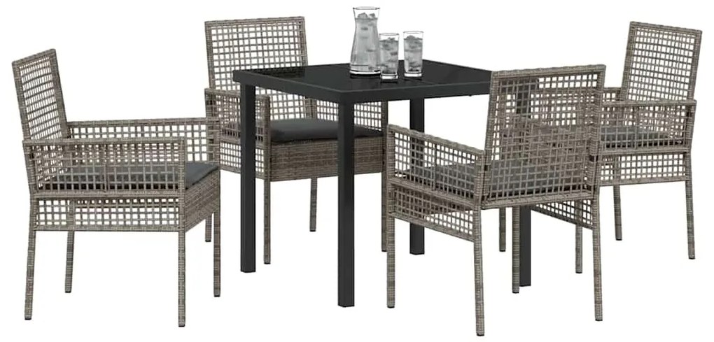 Conjunto de Jantar de Jardim de 5 Peças com Almofadas Cinza Vime PE