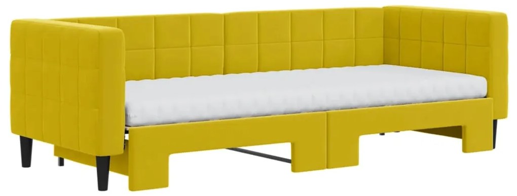 Sofá-cama com gavetão e colchões 80x200 cm veludo amarelo