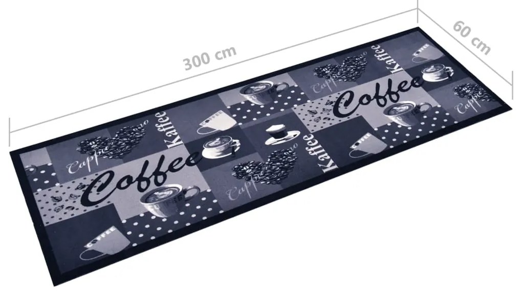 Tapete de cozinha lavável com design café 60x300 cm azul