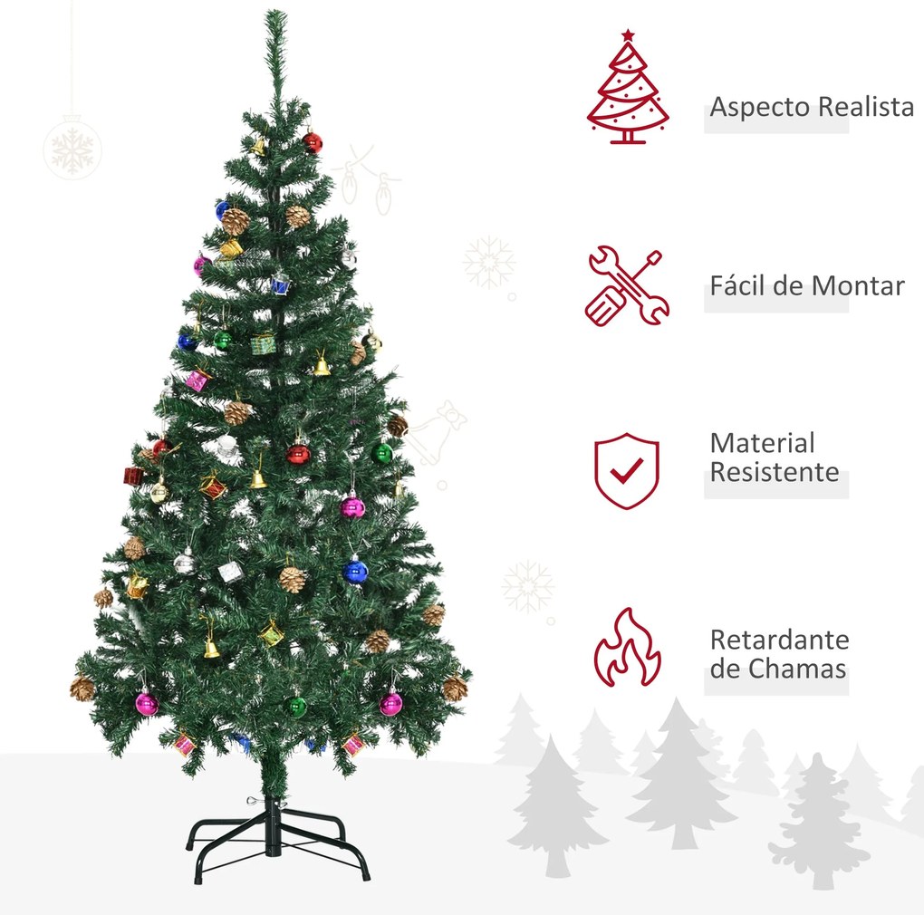 HOMCOM Árvore de Natal Artificial 150cm Ignífugo com 420 Ramos 48 Deco