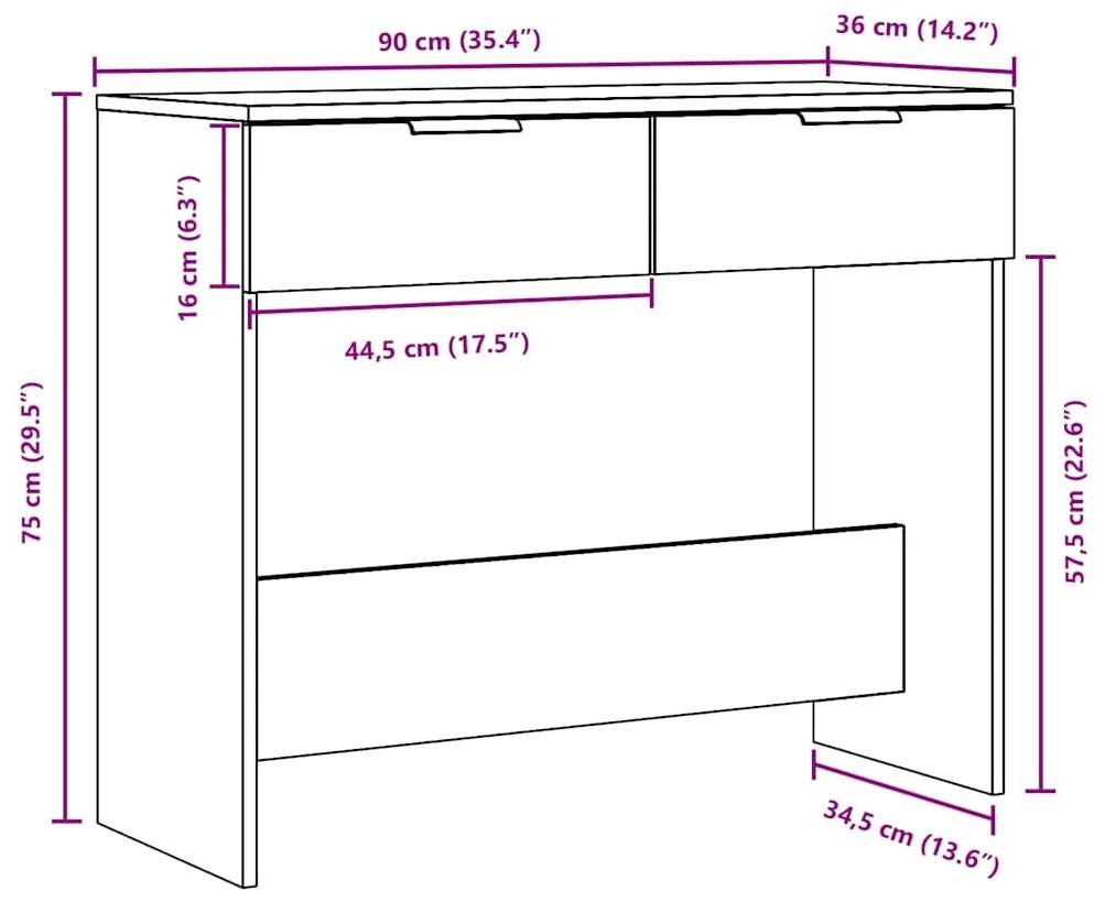 Mesa consola 90x36x75 cm derivados de madeira madeira velha