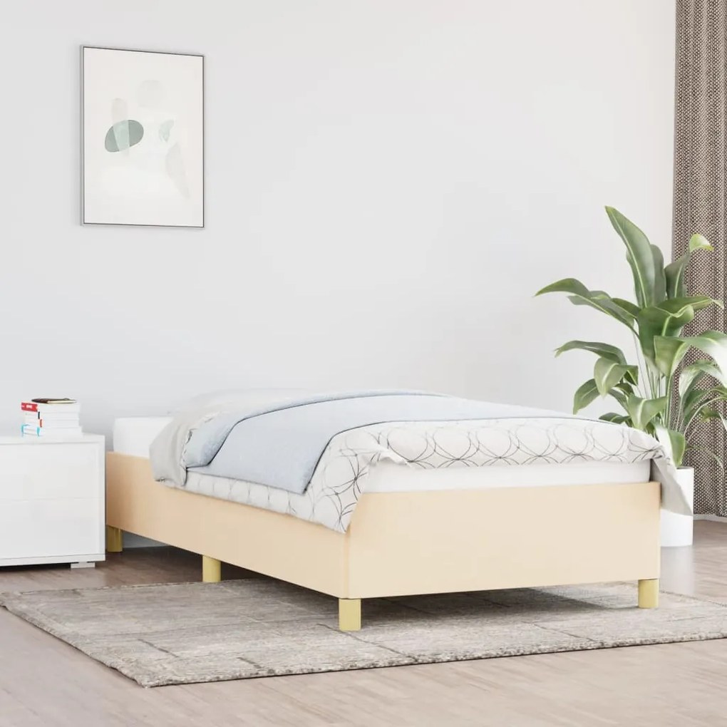 Estrutura de cama sem colchão 90x200 cm tecido creme