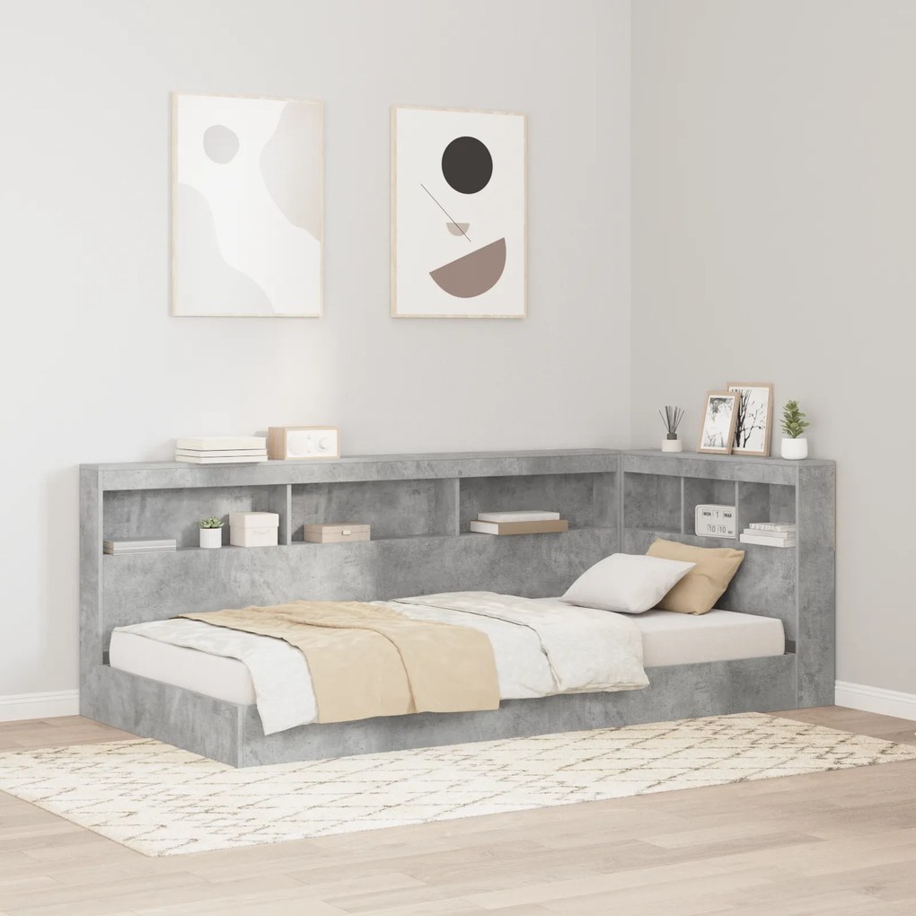 Cama com Estante Cinza Concreto 100x200 cm Madeira Engenheirada