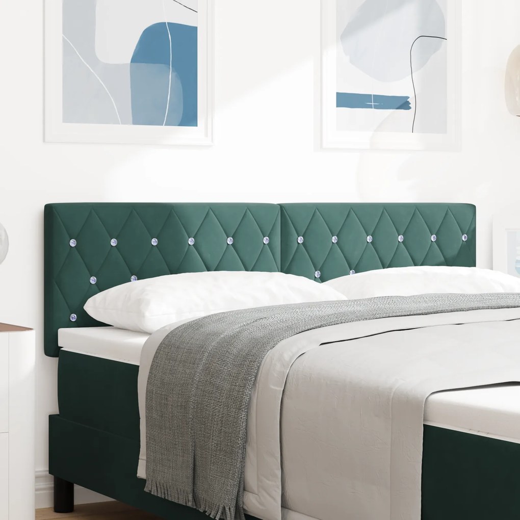 Cabeceira vidaXL com Botões de Cristal Almofadada Verde Escuro 140 cm Veludo
