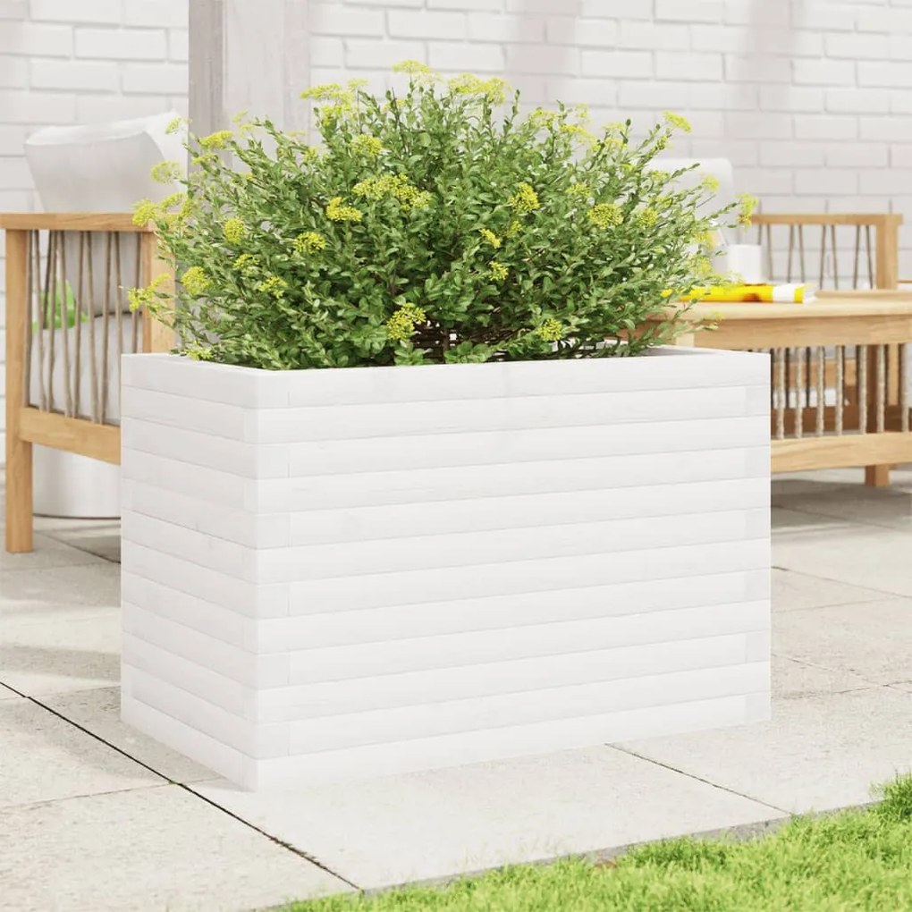 Vaso/floreira de jardim 70x40x46 cm madeira pinho maciça branco
