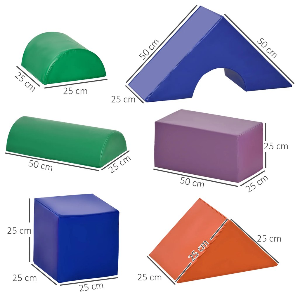 HOMCOM Conjunto de 11 Blocos de Espuma para Crianças Blocos de Contrução Brinquedo de Aprendizagem para Crianças 1-3 Anos 50x50x25 cm Multicor