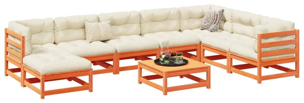 9 pcs conjunto sofás de jardim madeira de pinho castanho mel