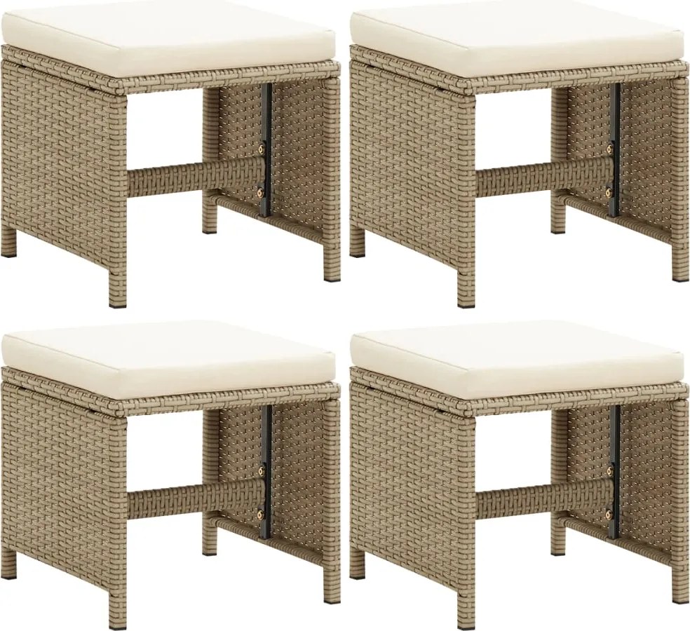 vidaXL Bancos de jardim 4 pcs com almofadões vime PE bege