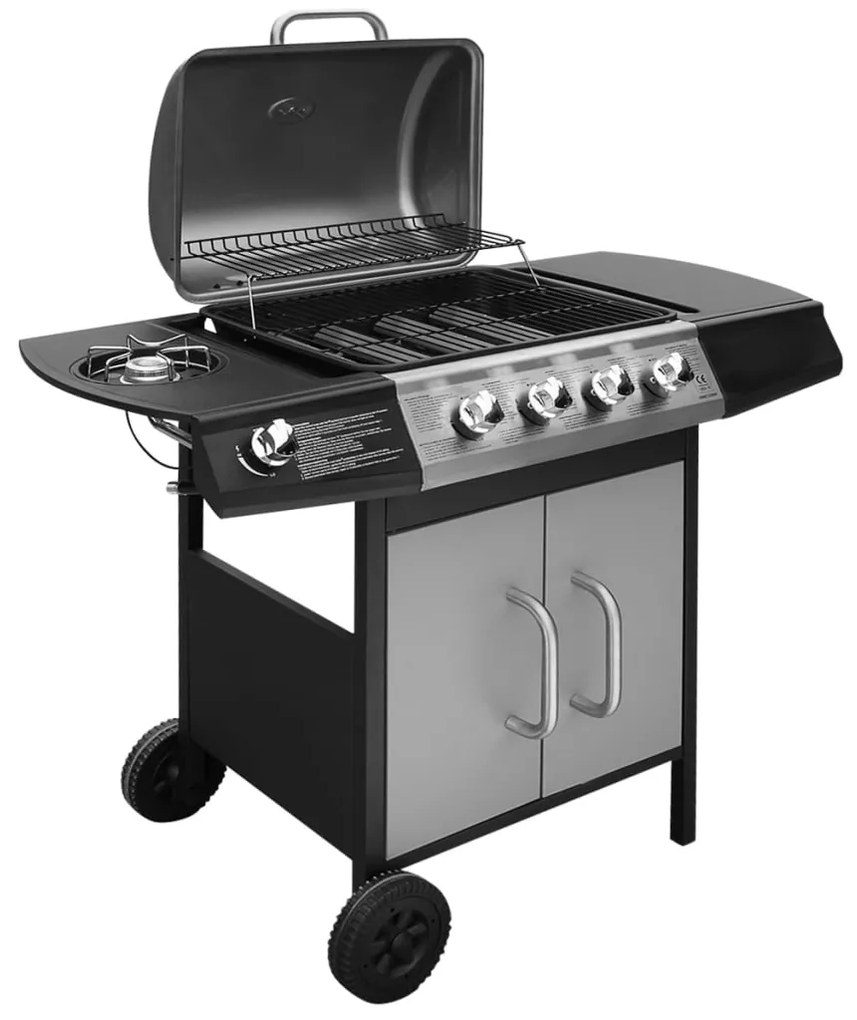 273790 vidaXL Grelhador/barbecue a gás 4+1 zonas de cozinhar preto/prateado