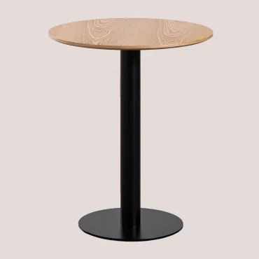 Mesa De Bar Redonda Em Mdf Xiren Castanho Madeira Natural - Preto & Ø60 Cm - Sklum