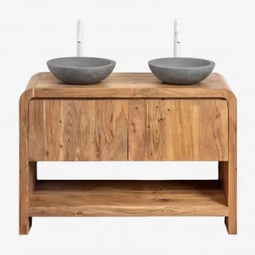 Conjunto De Móveis De Banheiro Em Madeira De Acácia Vacry Castanho Acácia & 2 X Cimento Cinzento Redondo Ø40 Cm Tarsis & Sem - Sklum