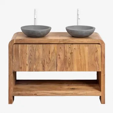 Conjunto De Móvel De Casa De Banho Em Madeira Vacry Castanho Acácia & 2 X Cimento Cinzento Redondo Ø40 Cm Tarsis & Sem Espelho & - Sklum