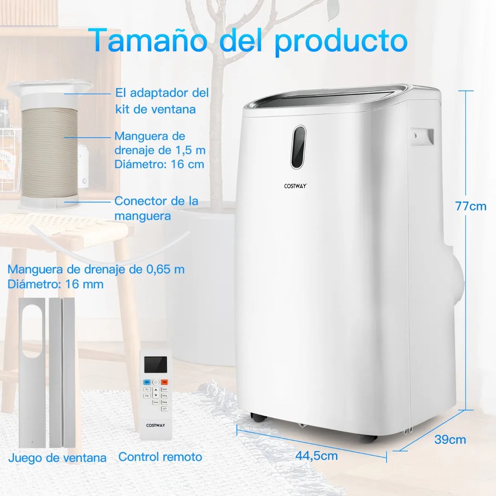 Ar Condicionado portátil 5 em 1 12.000 BTU com controle remoto aquecedor desumidificador ventilador e modo de hibernação temporizador 3 velocidades branco