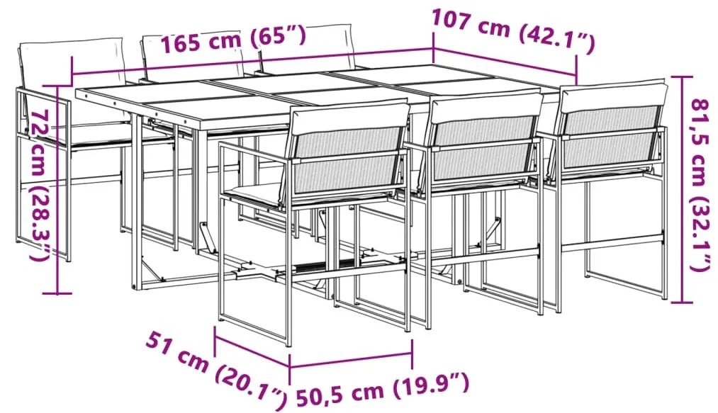 7 pcs conj. de jantar p/ jardim c/ almofadões textilene branco