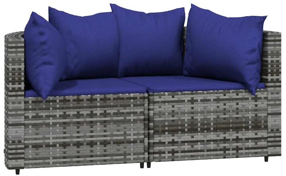 3 pcs conjunto lounge de jardim c/ almofadões vime PE cinzento