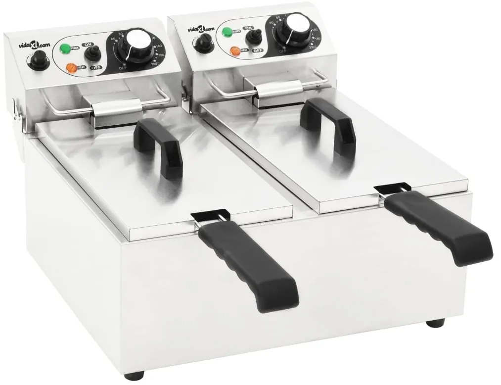 vidaXL Fritadeira elétrica dupla em aço inoxidável 12 L 4000 W