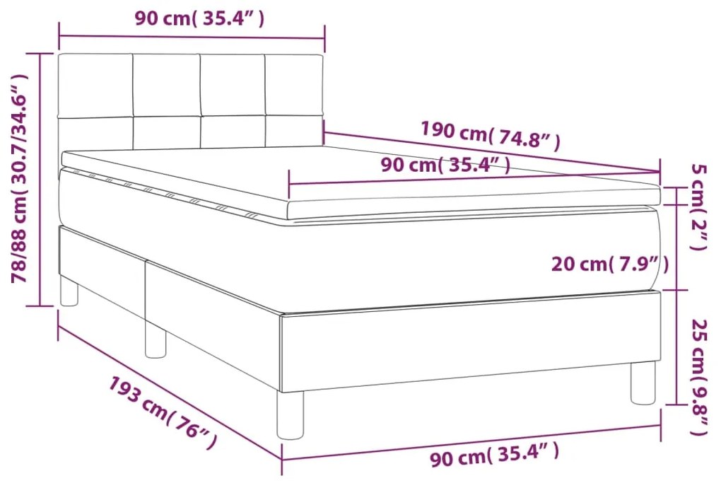 Cama box spring c/ colchão/LED 90x190 cm veludo verde-escuro