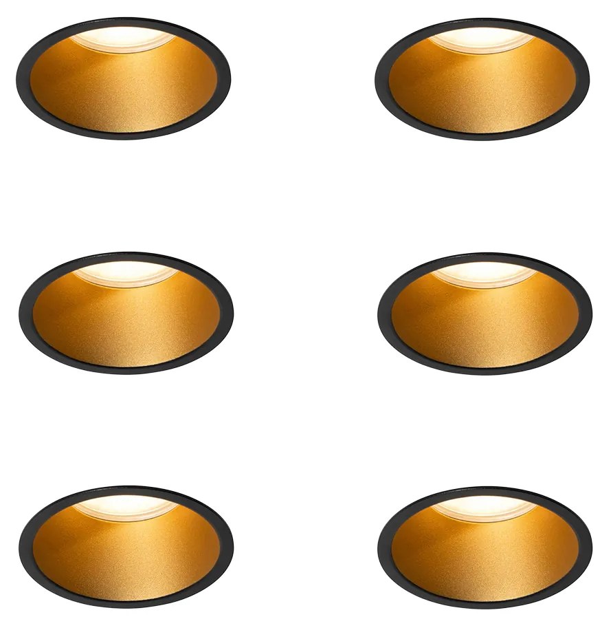 Set van 6 moderne inbouwspots zwart met goud GU10 70mm IP44 - Dept Moderno
