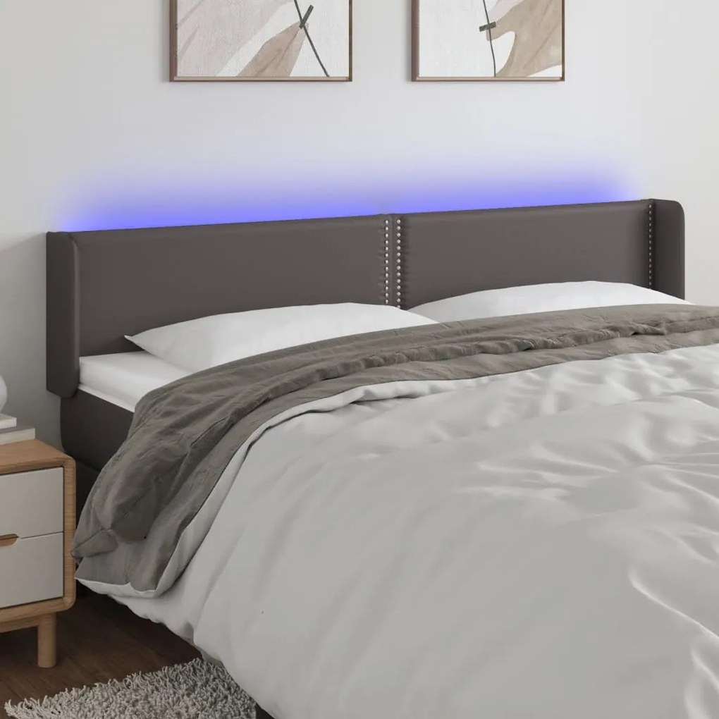 vidaXL Cabeceira cama c/ LED 183x16x78/88 cm couro artificial cinzento