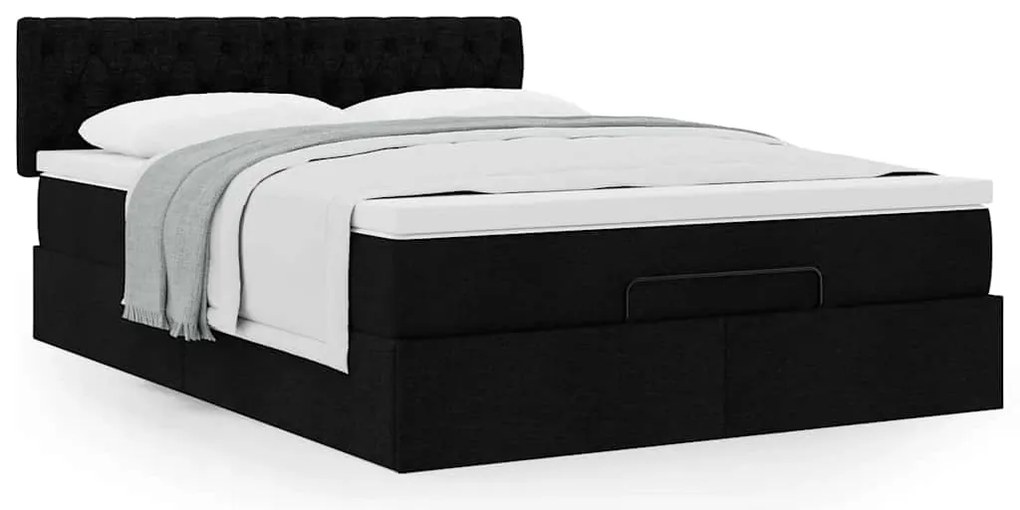 Cama otomana com colchão 140x200 cm tecido preto