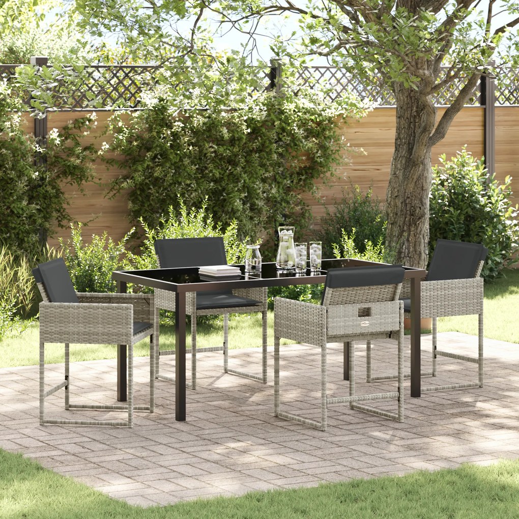 Conjunto de Jantar de Jardim vidaXL de 5 Peças com Almofadas em Rattan Sintético Cinza Claro