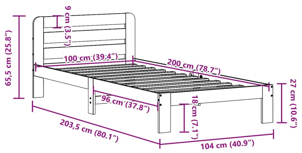 Cama sem colchão 100x200 cm pinho maciço castanho-mel