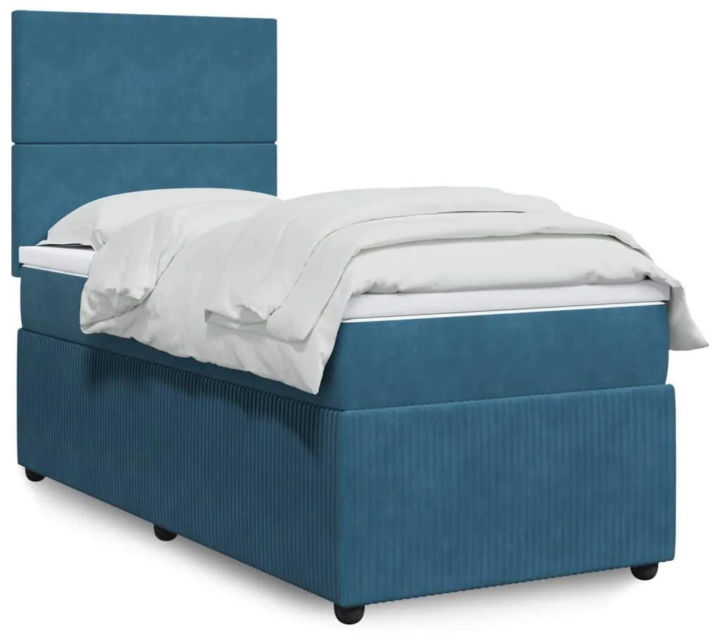 Cama boxspring com colchão 80x200 cm veludo azul