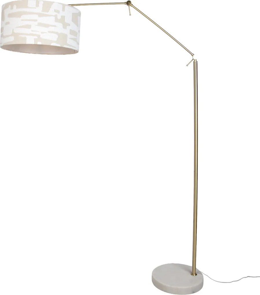 Candeeiro de pé dourado ajustável com abajur listrado branco e bege 50cm - Editor
