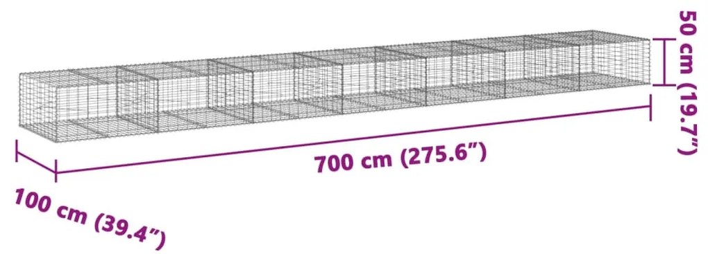 Cesto gabião com cobertura 700x100x50 cm ferro galvanizado
