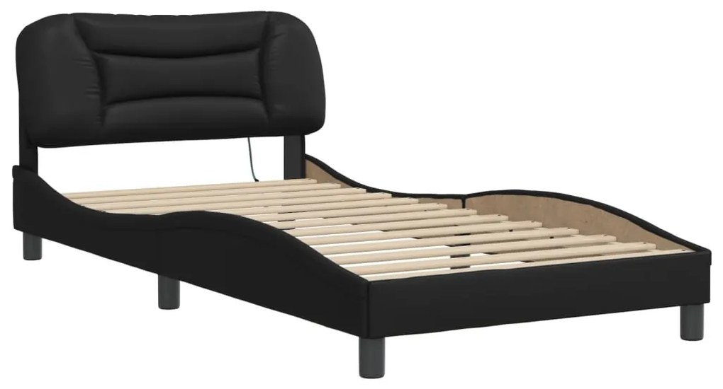 Estrutura de cama c/ luzes LED 100x200cm couro artificial preto