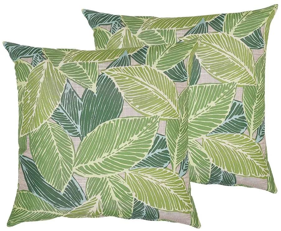 Conjunto de 2 almofadas exteriores com motivo de folha 45 x 45 cm verde VARKOS Beliani