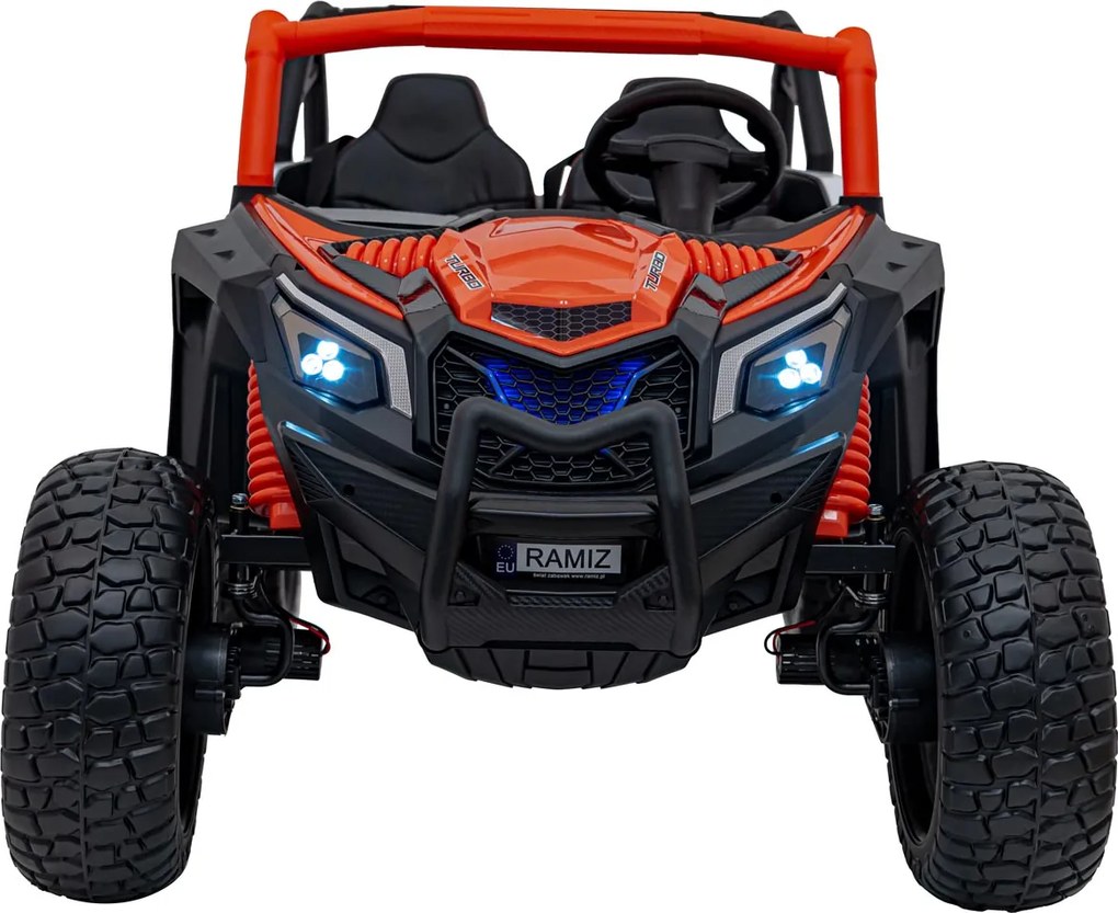 Buggy elétrico para Crianças 24V, 4x4, 4 motores 200W, UTV X3 Off-Road, Rodas de espuma EVA, 2x Assentos Couro ecológico Laranja