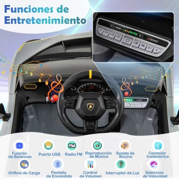 Carro Elétrico a Bateria 12V 4x4 para Crianças com Controlo Remoto Luzes LED Som 3 Velocidades Cinzento