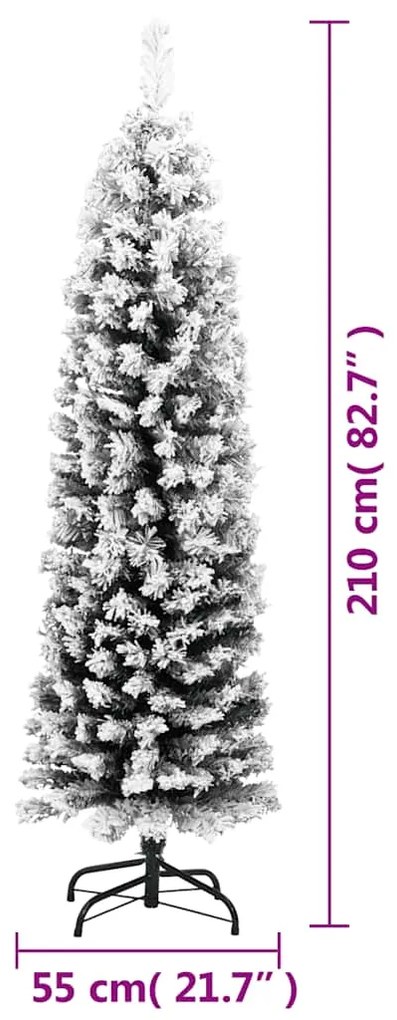 Árvore de Natal artificial fina com neve 210 cm PVC verde