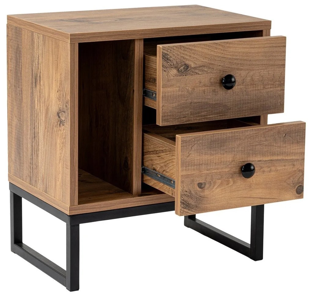 Mesa de Cabeceira "Glimmer" – Pinho Atlântico e Preto, 45,2x29,5x50 cm