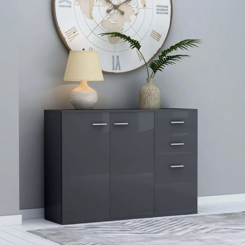 vidaXL Aparador 105x30x75 cm contraplacado cinzento brilhante