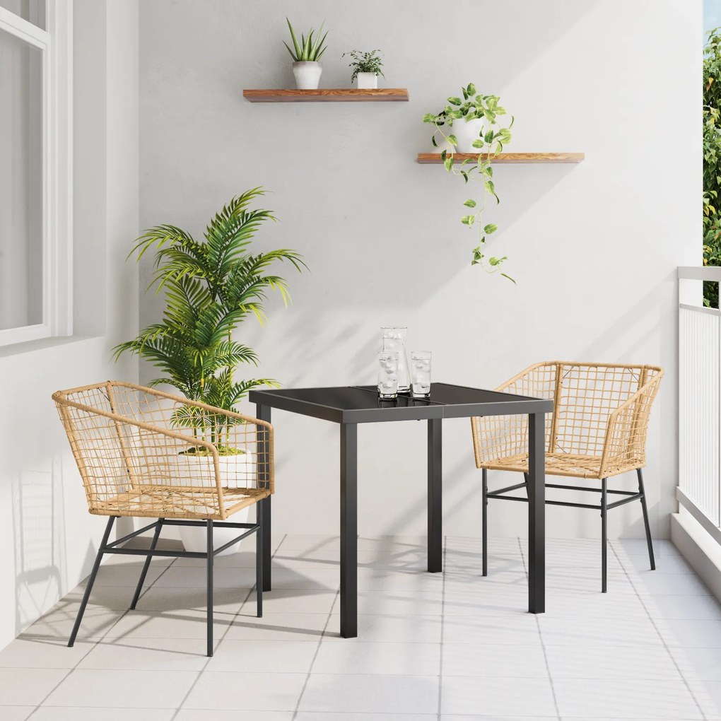vidaXL Conjunto de Jantar de Jardim 3 Peças Castanho Vime PE