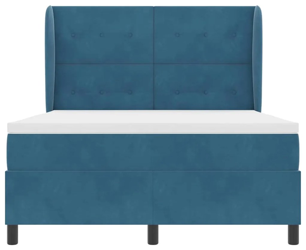 Cama Box com Colchão Azul Escuro 140x190 cm em Veludo