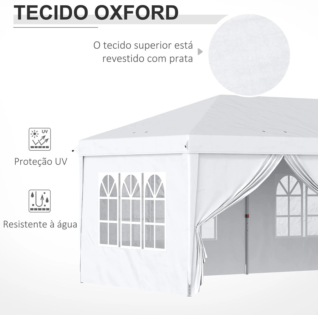 Tenda para Festas 585x295x270 cm com Paredes Laterais Amovíveis 2 Portas com Zíper 4 Janelas e Bolsa de Transporte Branco