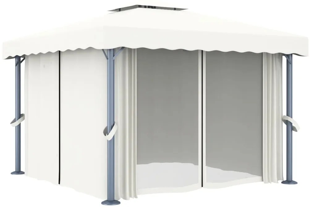 Gazebo com cortina 3x3 m alumínio branco nata
