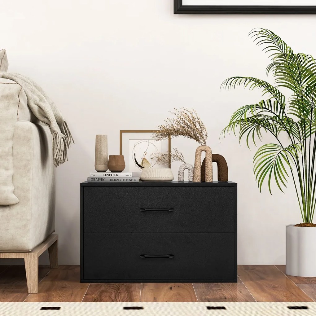 Armario de arrumação empilhável de 2 gavetas sala de estar Escritório de estudo Preto