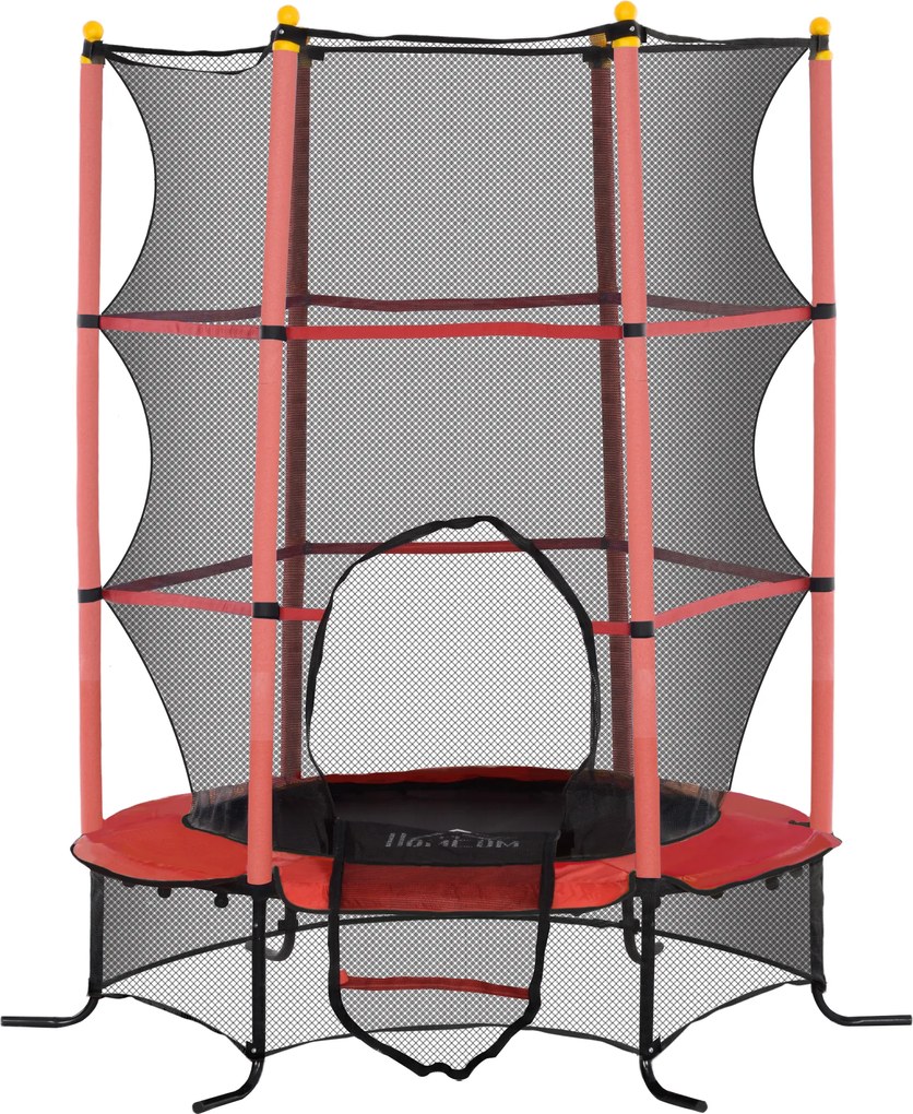Trampolim infantil Ø 1,63 × 1,9 m de altura Rede de segurança Porta com fecho de correr Proteção para molas 6 postes almofadados Incluído Vermelho