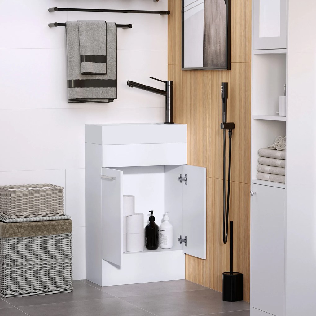 Móvel de Casa de Banho com Lavatório Cerâmico Móvel de Casa de Banho de Parede com 2 Portas Estilo Moderno 50x86x25cm Branco