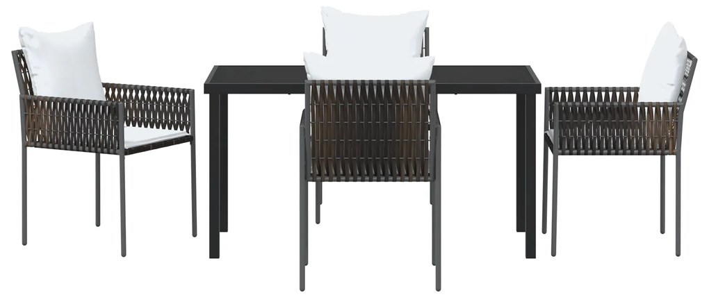 Conjunto de Jantar de 5 Peças Castanho com Almofadas em Rattan PE